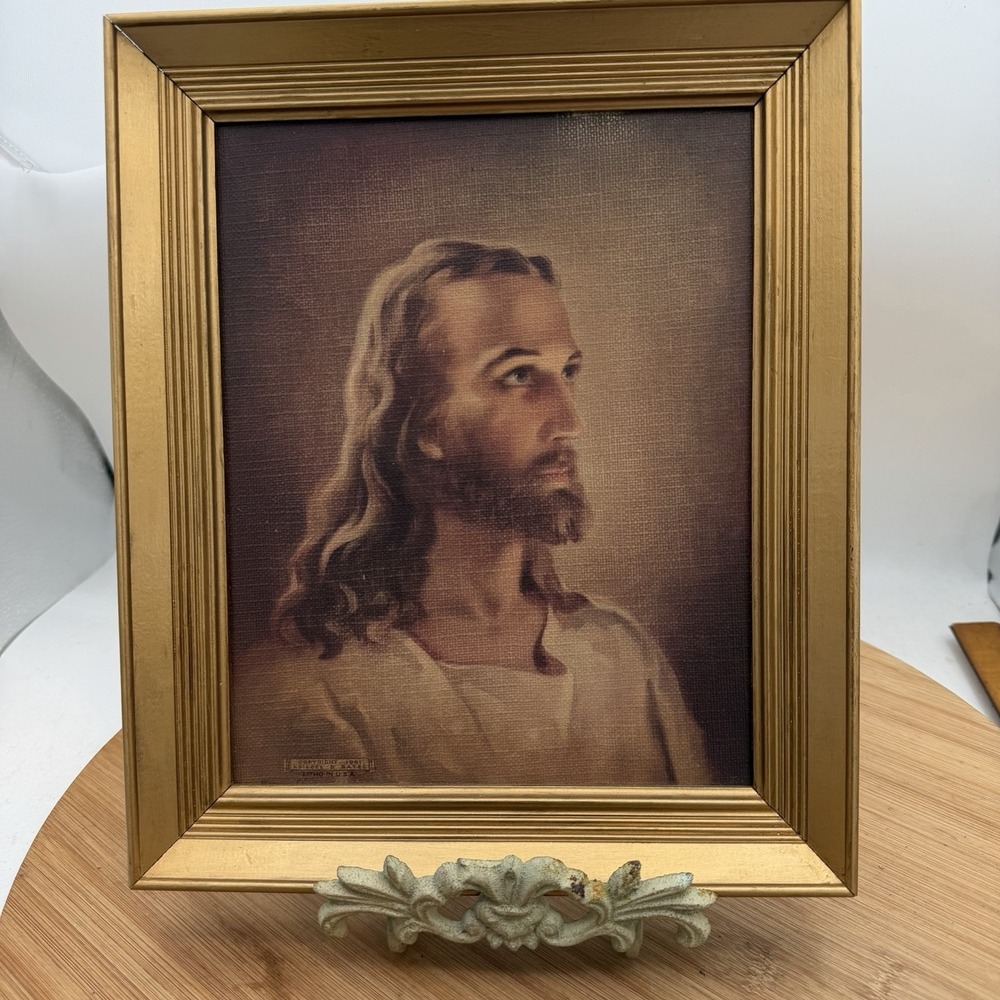 Vtg Jesus Christ Litho‎ 1941 Kriebel & Bates USA 80+ Yrs Old 10 X  12 Gold Frame